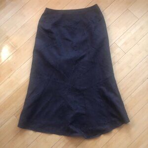 Cleo Petites Faux Suede Midi Skirt Laser Cut Eyelet Details Brown Flare Size 4P